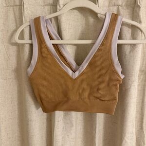 Aerie Tan and White Sports Bra